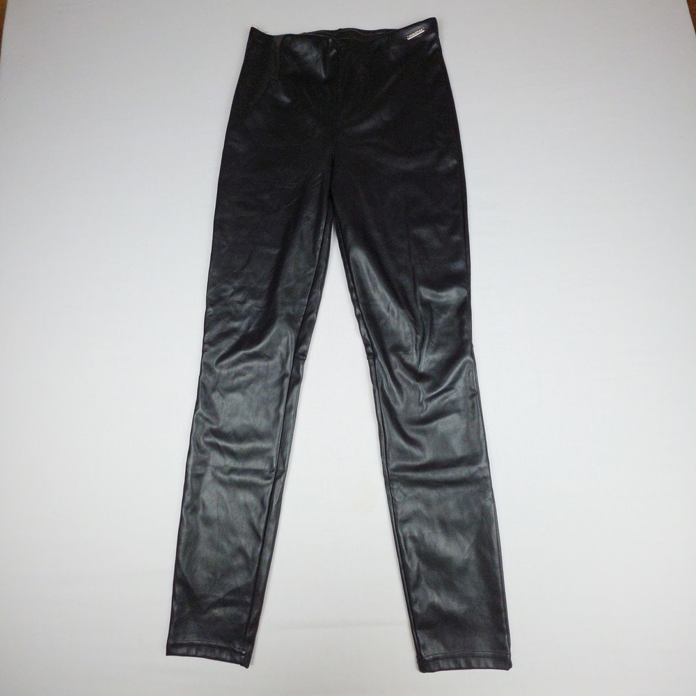 Fabletics Faux Leather High Rise Leggings Women Small Black Skinny Stretch Vegan
